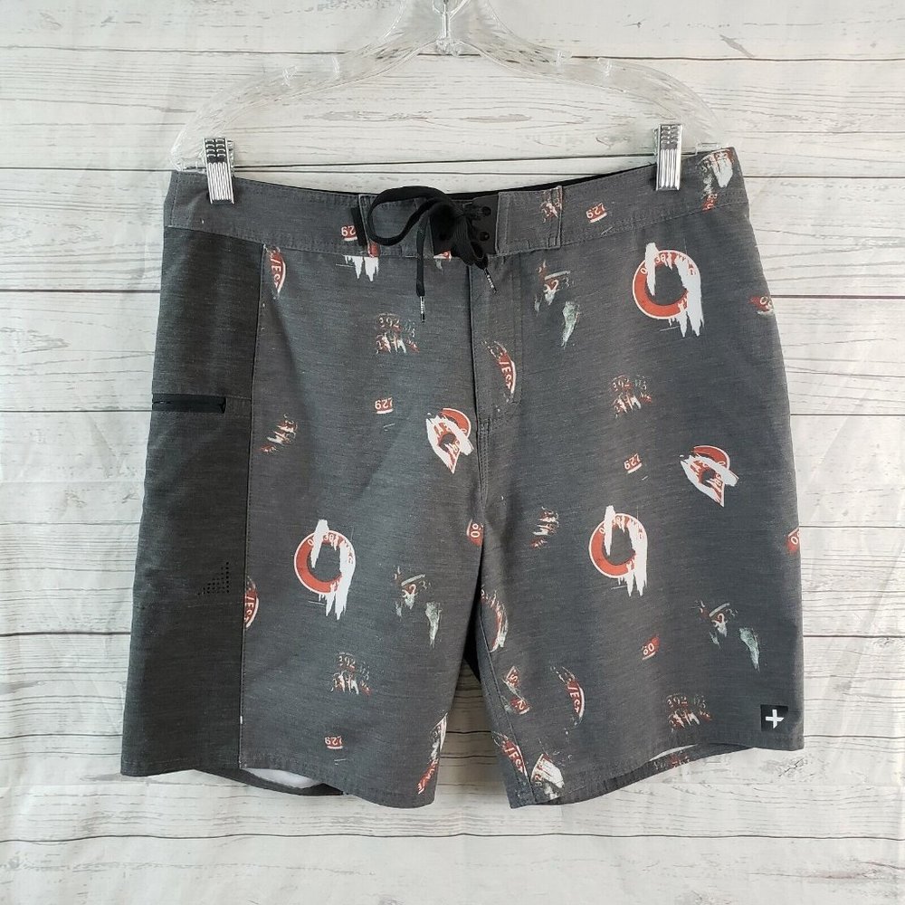 Tavik Mens Board Shorts Sz 32 Gray Red